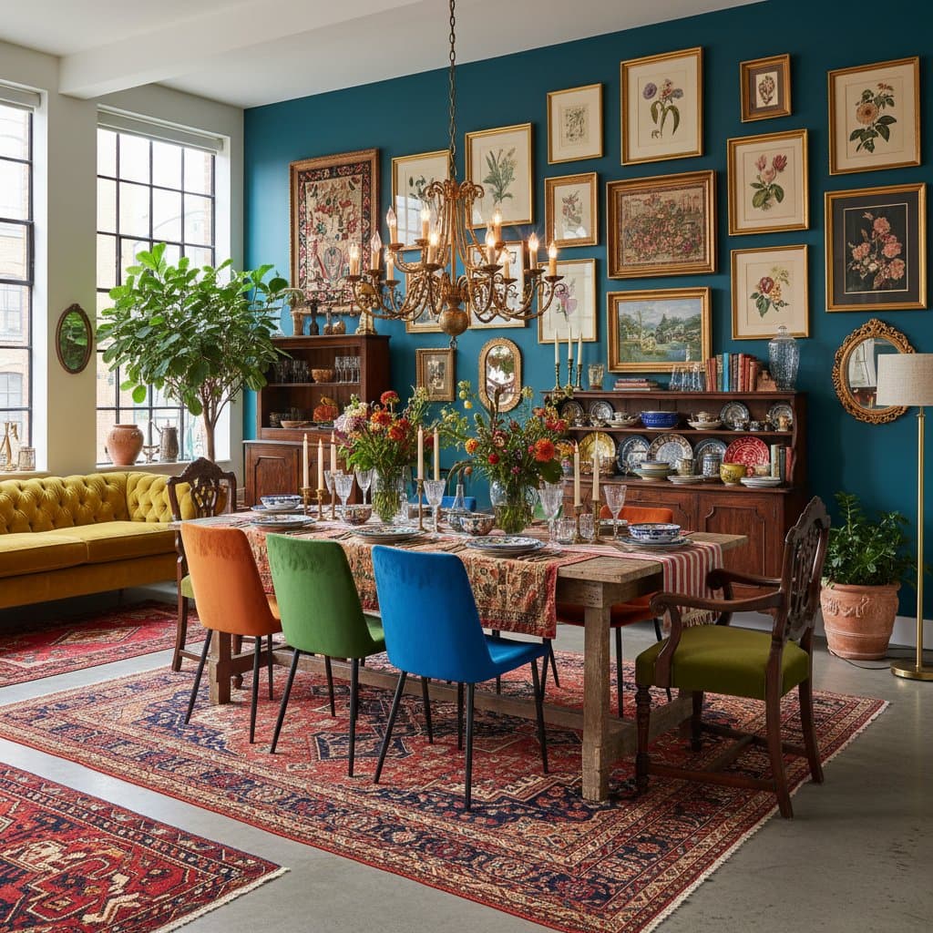 Featured image for Vintage Maximalism Turns Bland Dining Rooms Bold