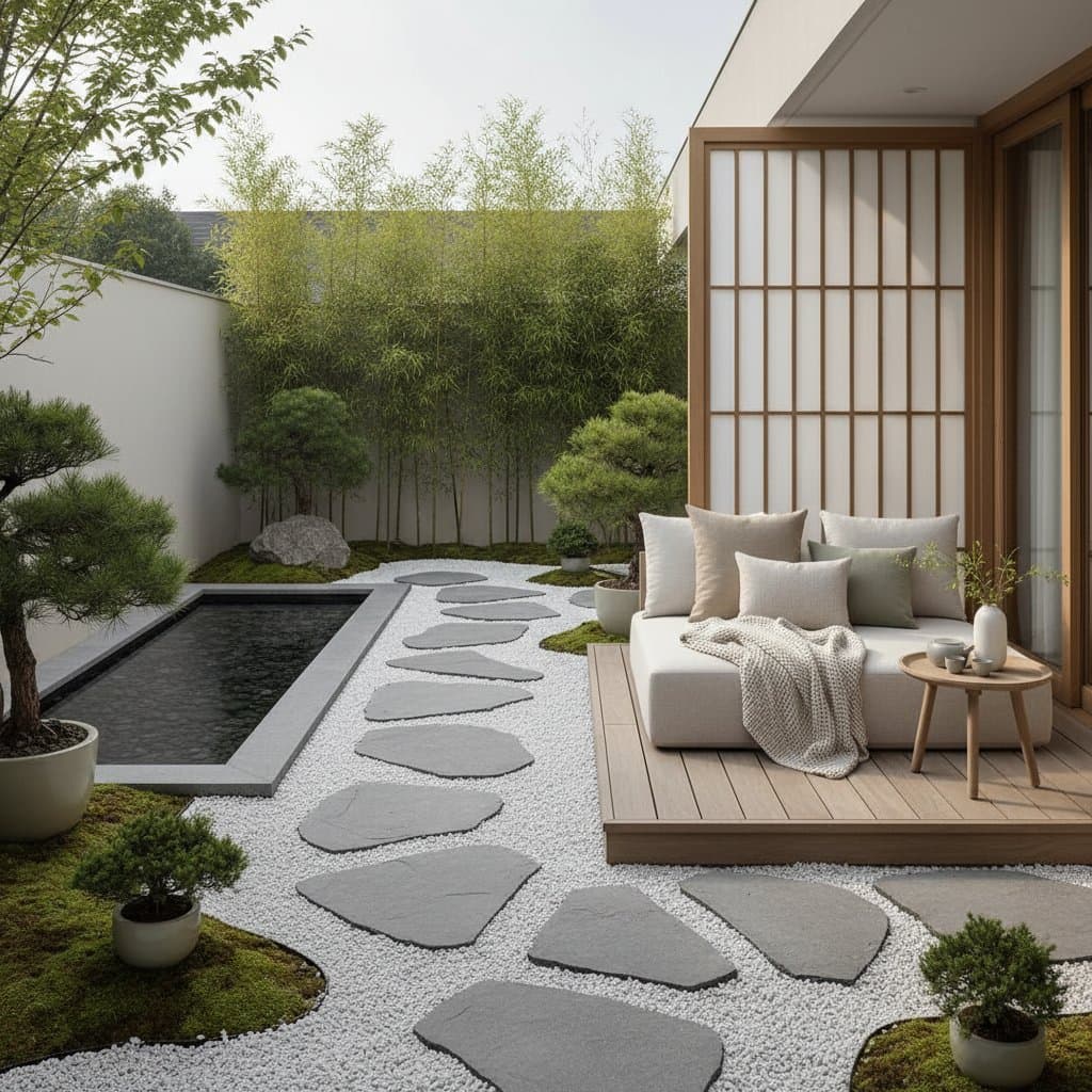 Featured image for Japandi Backyards Blend Minimalism With Comfort